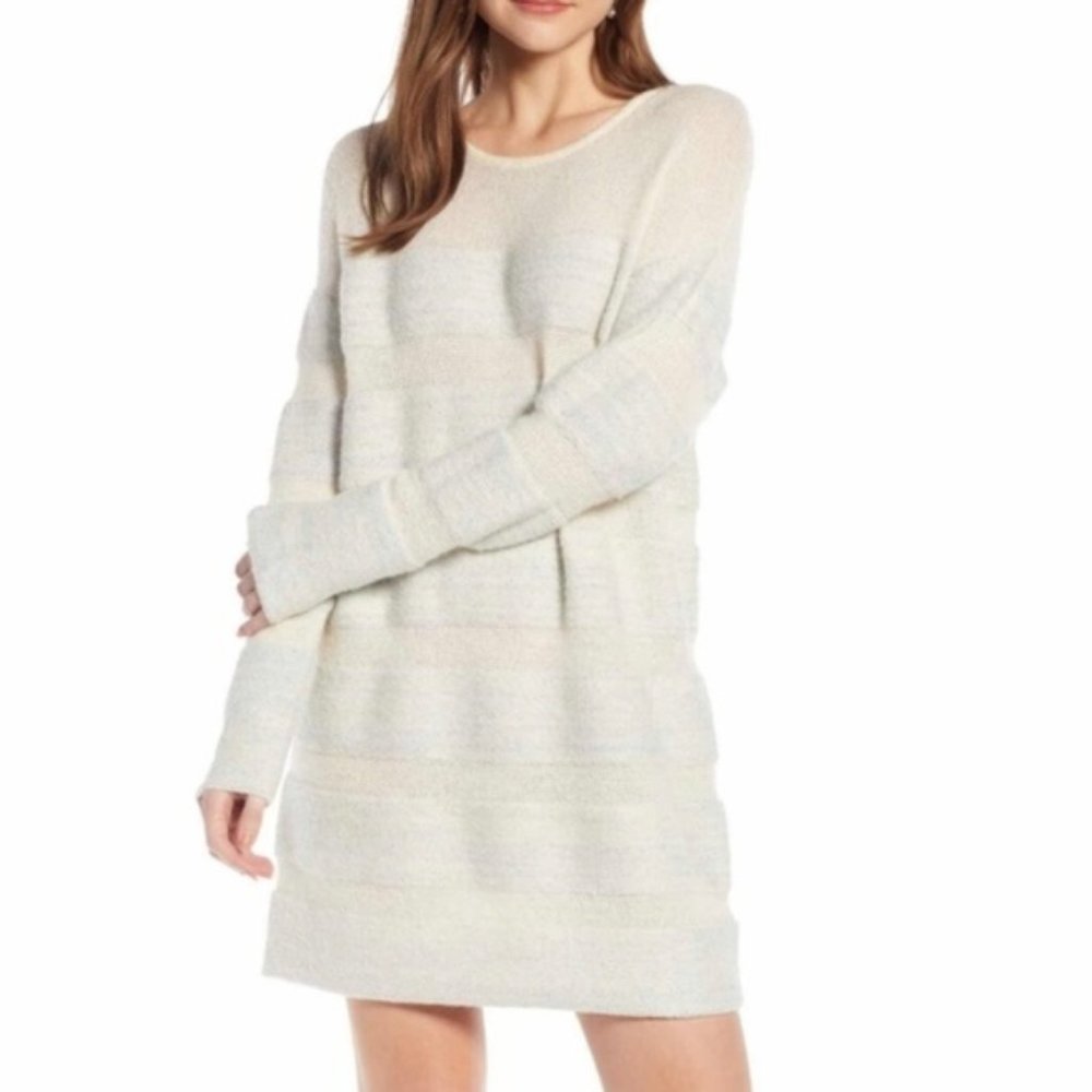 Something Navy Cream Scoop Neck Cozy Sweater Dress